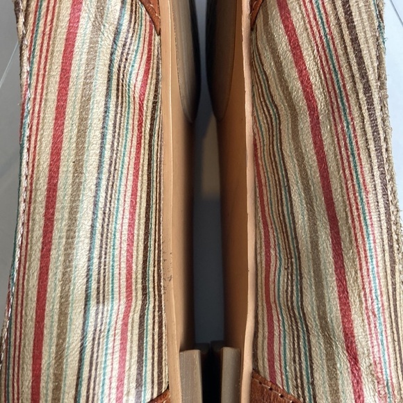 Miz Mooz Kazu Flats Brown Leather Pinstripe Accent Shoes Ankle Straps 7 Comfort - Picture 12 of 16